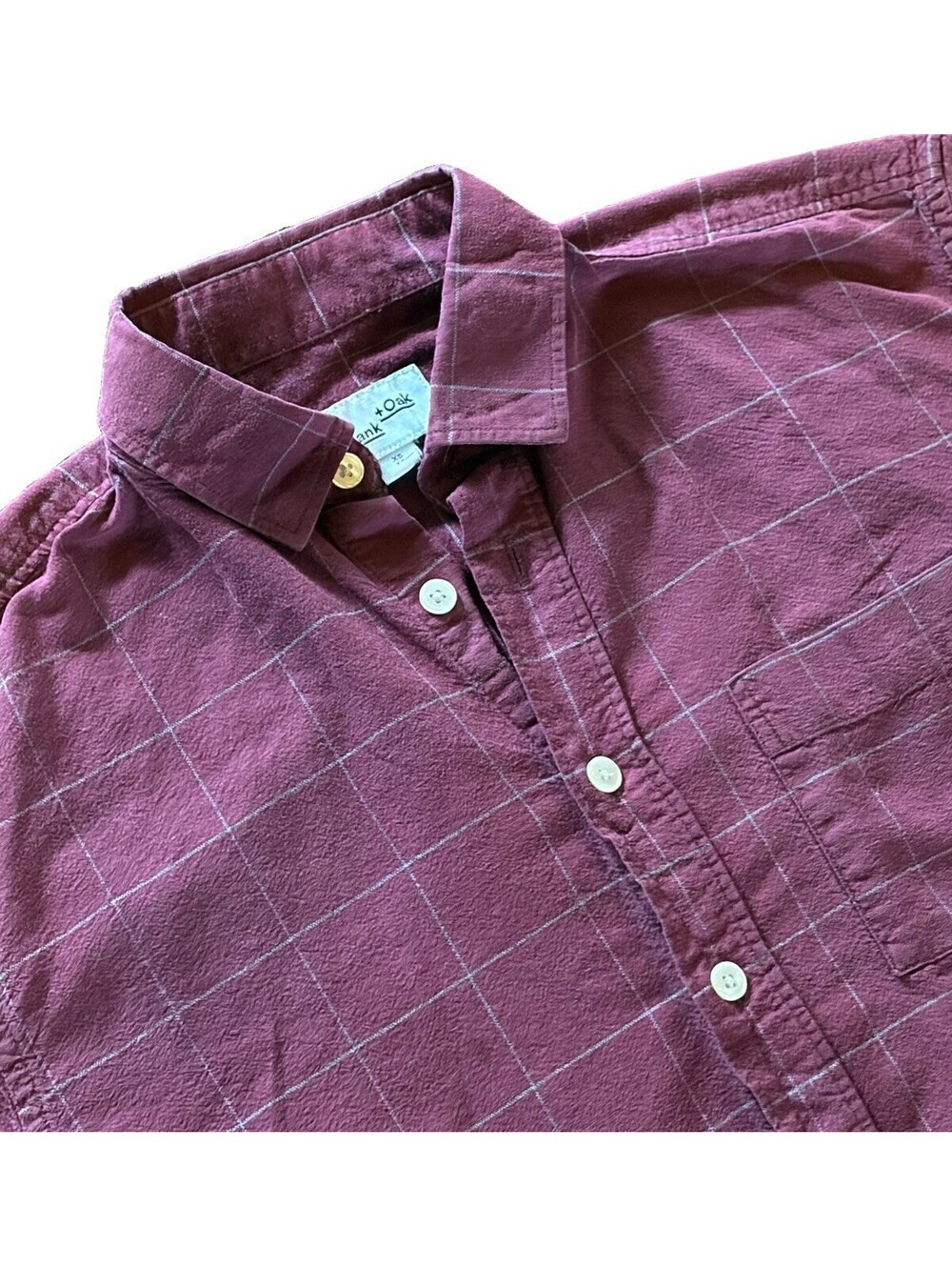 Frank + Oak Men’s XS Burgundy Windowpane Plaid Button Down Shirt 100% Cotton